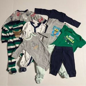 9 Piece Newborn Baby Boy Mixed Lot ~ sleepers, pants, bodysuit NB GUC